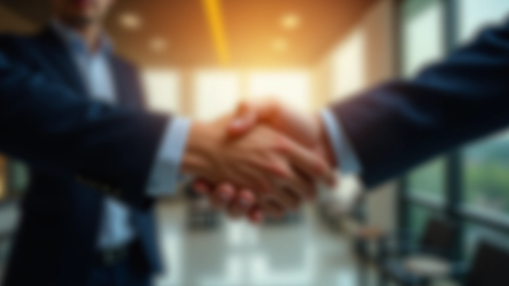Close-up of handshake between two professionals, modern office background slightly blurred, daytime lighting