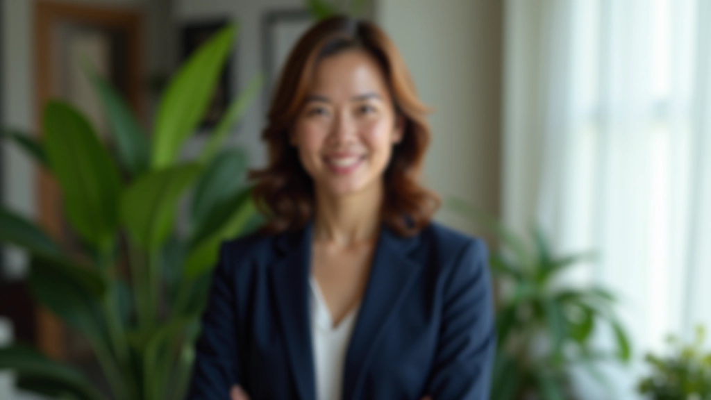 Professional woman in home office, upper body portrait, confident expression, natural window lighting